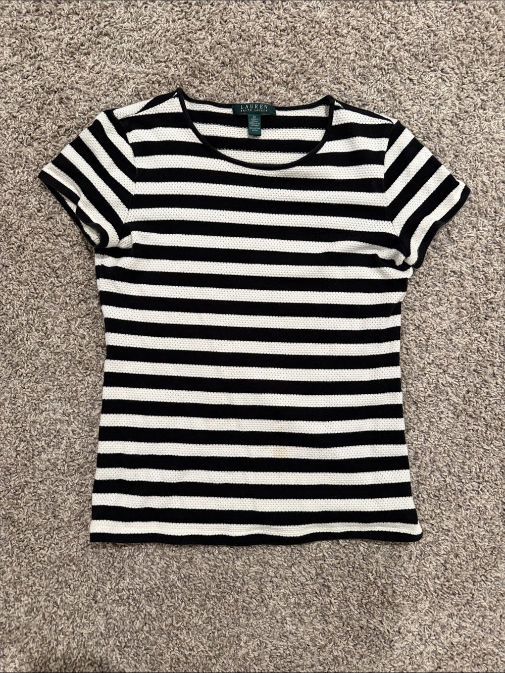 Lauren Ralph Lauren Black and White Striped Short Sleeve Tee